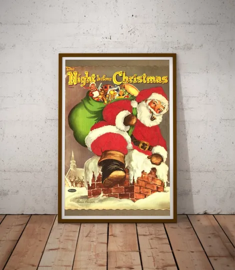 Discover 1953 Night Before Christmas Book Poster - Santa Claus and Chimney - Premium Matte Vertical Print