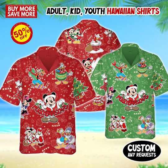 Discover Disney Mickey And Friends Christmas Hawaiian Shirt, Minnie Mouse Goofy Daisy Donald Pluto Hawaii Gift, Winter Christmas Disney Hawaiian