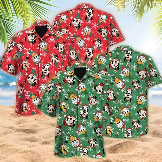 Discover Disney Mickey Christmas Hawaiian Shirt, Minnie Mouse Goofy Daisy Donald Pluto Hawaii Gift, Winter Christmas Disney Hawaiian, Xmas Party