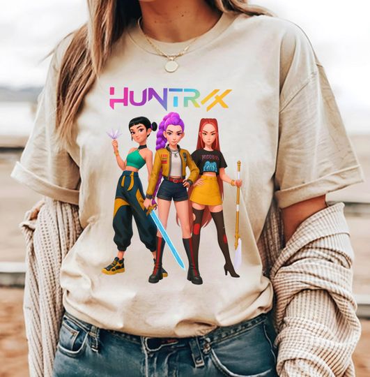 Discover Huntrix T Shirt, Demon Hunters Shirt, Huntrix Girls T Shirt, Mira Rumi Joey Shirt, Demon Hunter Kids Shirt, Gift For Kpop Fan, Kpop Movie