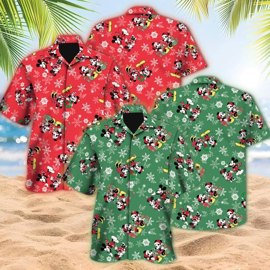Discover Disney Mickey Mouse Christmas Hawaiian Shirt, Minnie Mouse Goofy Daisy Donald Pluto Hawaiian, Winter Christmas Disney Hawaiian, Xmas Party