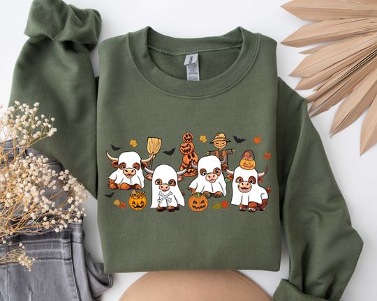 Discover Halloween Cow Sweatshirt, Halloween Sweatshirt, Western Sweatshirt, Halloween Cowboy Shirt, Halloween Tee, Halloween Cow Tee, Halloween Tee