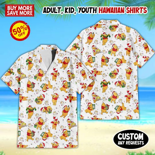 Discover Disney Winnie the pooh Christmas Hawaiian Shirt, Disney Pooh Bear Hawaii Shirt, Winter Christmas Disney Hawaiian