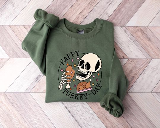 Discover Skeleton Thanksgiving Sweatshirt, Halloween Skull Sweatshirt, Funny Pumpkin Sweatshirt, Thankful Sweatshirt, Hello Autumn Shirt