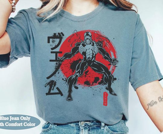 Discover Retro 90s Marvel Venom Kanji Shirt, MCU Fans Gift, Perfect for Marvel Studios Fans, Disneyland Holiday Souvenir