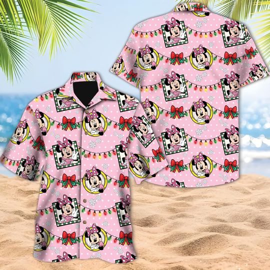 Discover Disney Minnie Christmas Hawaiian Shirt, Minnie Mouse Merry Christmas Hawaii Shirt, Winter Christmas Disney Hawaiian