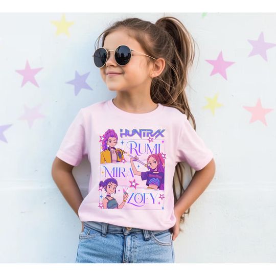 Discover Huntrix T Shirt, Demon Hunters Shirt, Huntrix Girls T Shirt, Mira Rumi Joey Shirt, Demon Hunter Kids Shirt, Gift For Kpop Fan, Kpop Movie