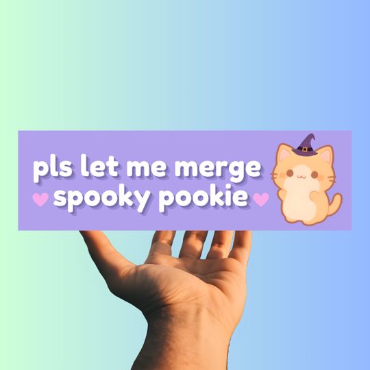 Discover Please let me merge spooky pookie | Halloween Themed Car Bumper Sticker & Magnet | Funny Cute Meme GenZ sticker, New Driver Best Friend Gift