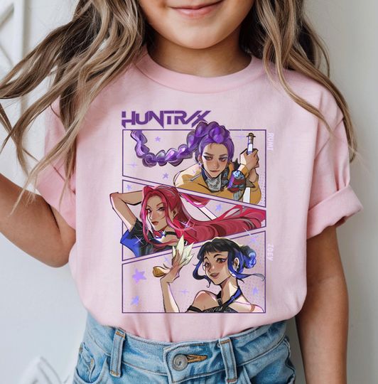 Discover Huntrix T-Shirt, Demon Hunters Shirt, Huntrix Girls T-Shirt, Mira Rumi Joey Shirt, Demon Hunter Merch, Gift For Kpop Fan, Kpop Movie Shirt