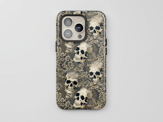 Discover Vintage Skulls Phone Case: Lacey Goth Halloween Cover for iPhone + MagSafe, Pixel & Samsung Models