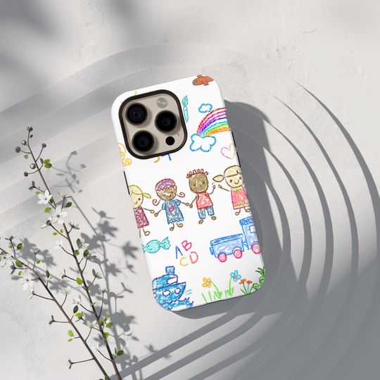 Discover Custom Kids Drawing Phone Case, Child Art Crayon Doodle iPhone Case, Personalized Teacher Gift Case, Fits iPhone 17 16 15 Pro Max
