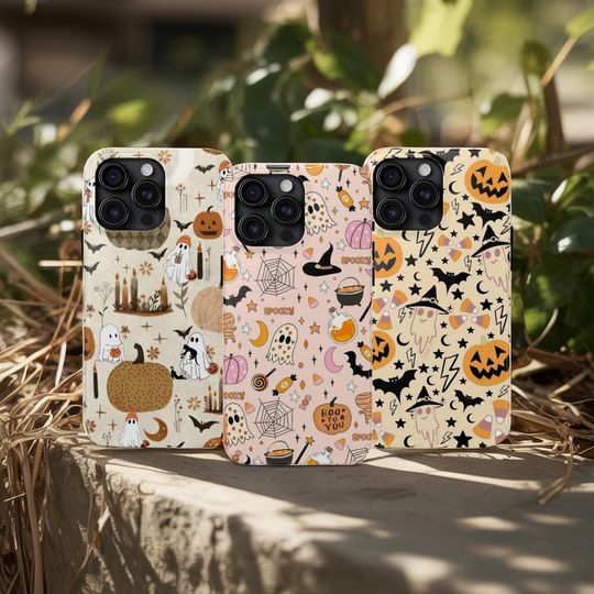 Cute Halloween Pumpkin Floral Phone Case for iPhone 15 14 13 12 Pro Max  Ghost Bat Witch Hat Candy Star Aesthetic Spooky Season Cover