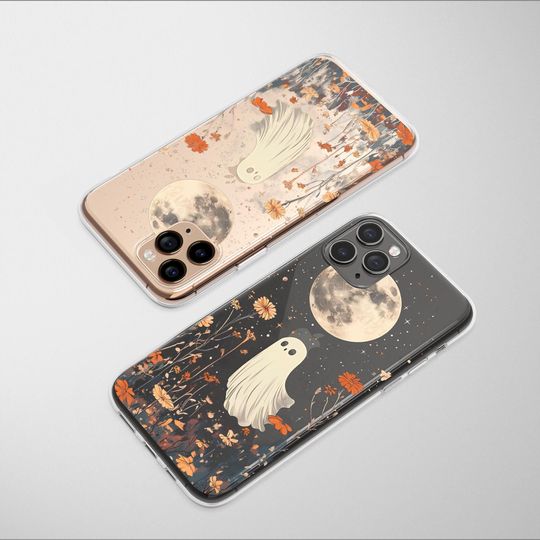 Discover Clear Floral Ghost Spooky Moonlit Night Phone Case Cover for iPhone 16 Pro Max 16e 15 Plus 13 12 Mini 11 SE Samsung S25 S24 S23 Pixel 9 8