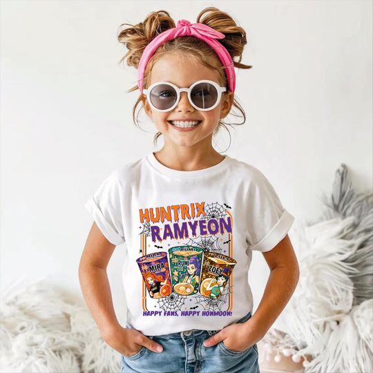 Discover Huntrix Ramyeon Halloween Kpop Ramen Shirt | Cute Spooky Anime Cup Noodles Graphic Tee | Fun Korean Food Fan Gift for Kids & Adults
