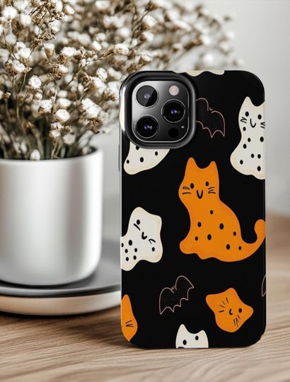 Discover Halloween iPhone Case Samsung Galaxy S24 Cat Phone Case Fall Phone Cases iPhone Spooky Season Gift Halloween Lover by HarborIslandDecor