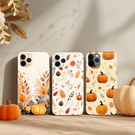 Autumn Phone Case with Pumpkins Halloween Cover for iPhone 17 16 15 14 13 12 11 XR Pro Max Plus, Samsung Galaxy S25 S24 Ultra, Google Pixel