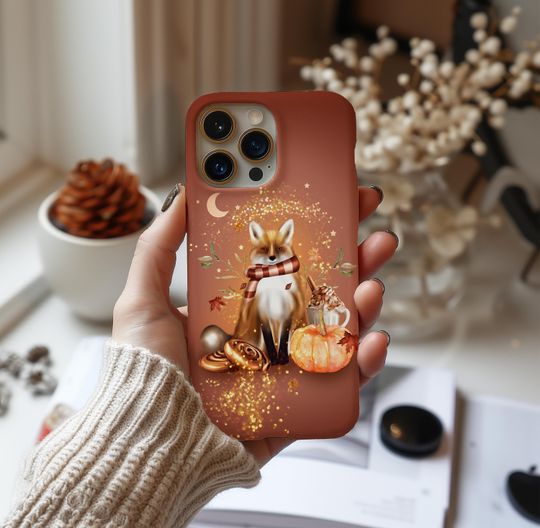 Autumn Fox Phone Case iPhone 17 16e 16 15 14 13 12 11 Samsung Galaxy S25 S24 S23 S22 S21 Pixel 9 MagSafe halloween, autumn latte fall gift