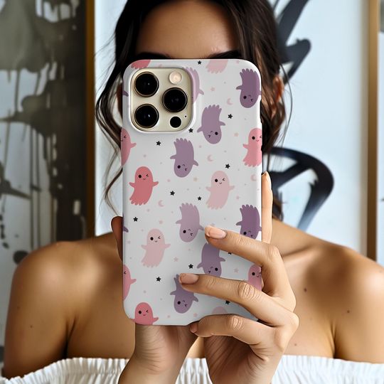 Discover Cute Ghost Halloween iPhone Case, Spooky Pink Aesthetic Phone Cover, Gift for Spooky Girl or Her, Horror iPhone Case, iPhone 16 15 14 13 Pro