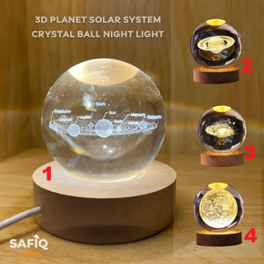 6cm-8cm 3D Planet Solar System Crystal Ball | night lights for bathroom | Galaxy Globe bedside lamp set | astronomy gifts for men and women