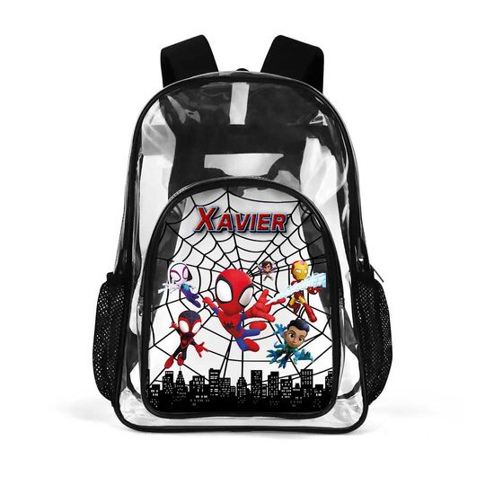 Personalized Name. Spidey and Friends Inspired Transparent Clear Backpack