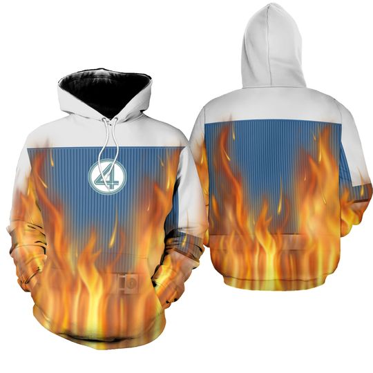 Johnny Storm Human Torch Costume Halloween Hoodie, Human Torch Fantastic Four First Steps 3D Shirt, Johnny Storm All Over Printed Sweatshirt