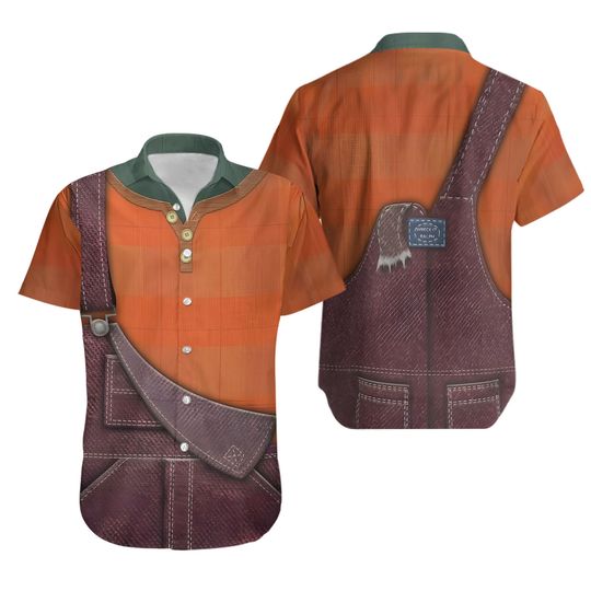 Wreck-It Ralph Cosplay Button Shirt, Disney Character Hawaiian Shirt, Halloween Party 2025 Shorts Men, Wreck-It Ralph Costume For Him