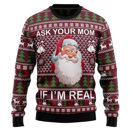 Discover Funny Santa Christmas Sweater, Ask Your Mom If Im Real, Custom Photo Face Ugly Sweater, Holiday Party Outfit, Gag Gift for Men Women