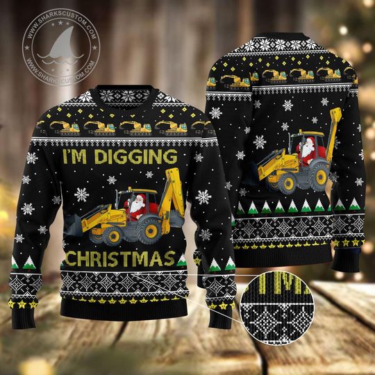 Discover Excavator Christmas Sweater, Funny Im Digging Xmas Ugly Jumper, Construction Worker Holiday Pullover, Santa Digger Party Sweater 171