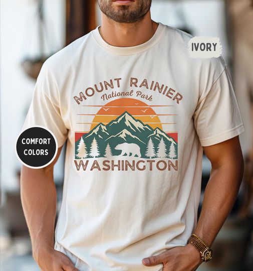 Retro Mount Rainier T-Shirt, Vintage Mountain Shirt, Nature Lover Gift, Outdoor Adventure Apparel