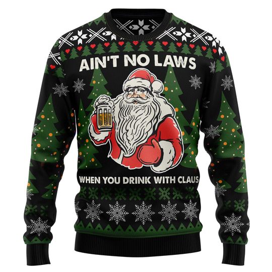 Discover Santa Beer Christmas Sweater, Funny Aint No Laws Ugly Xmas Jumper, Drinking with Claus Holiday Pullover, Party Sweater Men Women