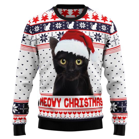 Discover Meowy Christmas Cat Sweater, Custom Pet Photo Christmas Sweatshirt, Festive Holiday Sweater, Xmas Cat Shirt, Cozy Christmas Apparel
