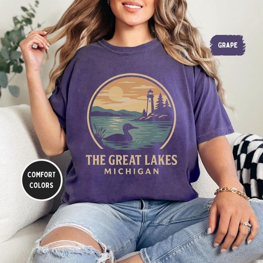 Discover Vintage The Great Lakes Michigan Comfort Colors T-shirt, Unisex Tee, Retro Graphic Shirt, Lake Lover Gift, Beach Vacation Apparel, Lake life