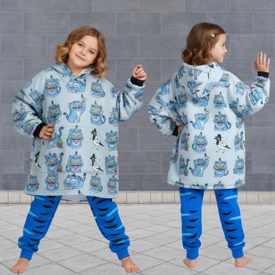 Kpop Demon Hunters Tiger Blanket Hoodie, Derpy Tiger Cosplay Hoodie With Pocket, Derpy Tiger Hoodie, Blue Tiger Oversized Hoodie