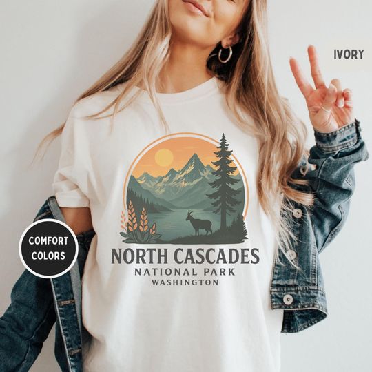 Discover Vintage North Cascades National Park Comfort Colors Unisex Garment-Dyed T-shirt, Retro Tee, Gift for Hikers, Outdoorsy Shirt, Mountain Lover