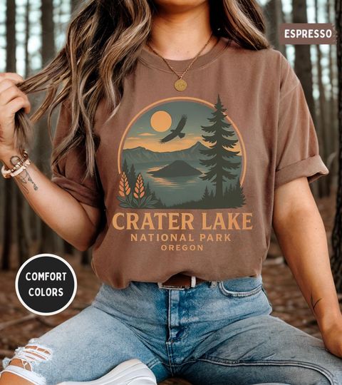 Discover Vintage Crater Lake National Park T-shirt, Retro Comfort Colors Tee, Unisex Garment-Dyed Shirt, Retro Outdoor Graphic Top, Nature Lover Gift