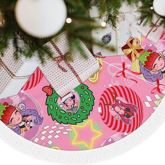 Kpop Demon Hunters Tree Skirt - Huntrix Gingerbread Christmas Decor - Perfect for Kpop Fans!