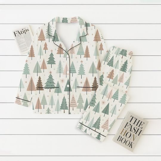 Discover Vintage Christmas Tree Pajamas Set, Holiday Sleepwear, Cozy Family Pajamas, Winter Festive Sleepwear