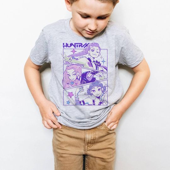 Discover Huntrix T Shirt, Demon Hunters Shirt, Huntrix Girls T Shirt Mira Rumi Joey Shirt Demon Hunter Kids Shirt, Gift For Kpop Fan Kpop Movie Shirt