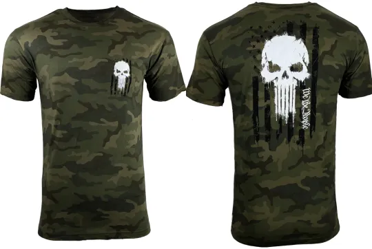 Howitzer Style Men's T-Shirt Skull Freedom Flag Black Camo Military