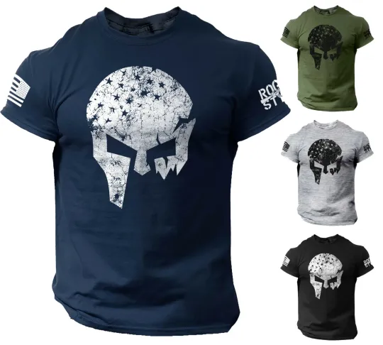 Discover Skull Warrior Men's T-Shirt Vikings American Flag US Veteran Tee