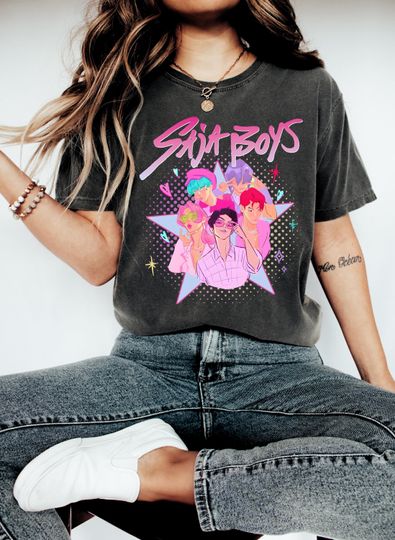 Discover Saja Boys Boy Band Shirt, Kpop Demon Hunters Movie Shirt, Bootleg Retro Movie Shirt, Demon Hunters Merch Shirt, Kpop Saja Boys Shirt