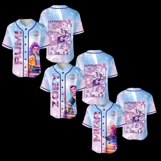 Discover Huntrix K-pop Demon Hunters Inspired Baseball Jersey Shirt | Mira Rumi Zoey Saja Girls Fan Jersey | Sport Apparel Gift