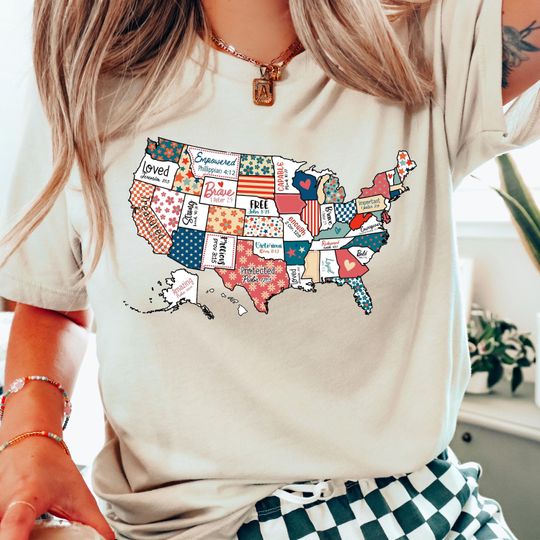 Discover Bible Verse USA Map Shirt, Retro America Map Shirt, Religious 4th of July T-Shirt, Independence Day Tee, Floral America Shirt, Retro USA Tee