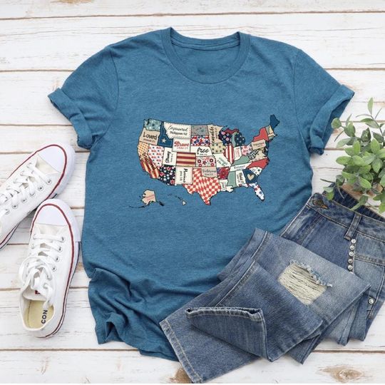 Discover Retro USA Map Shirt, 4th of July Shirt, America Map Shirt, Independence Day Shirt, USA Shirt, Retro USA Tee, Religious 4th of July Shirt