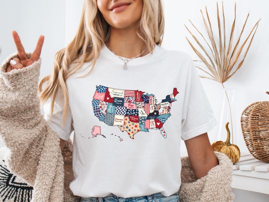 Discover Retro USA Map Shirt: 4th July American Flag Tee