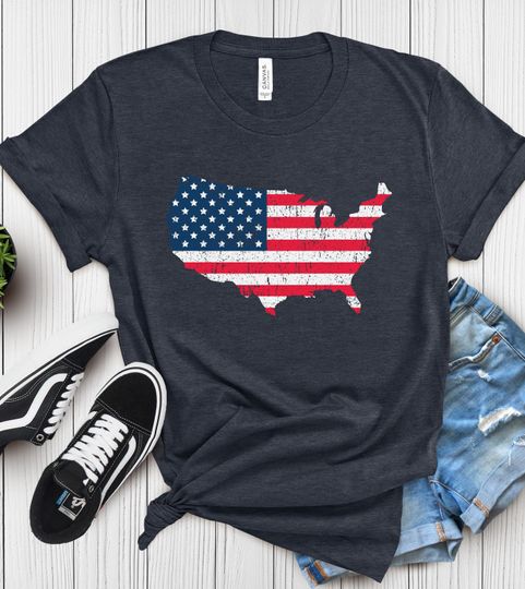 Discover USA Flag Map Shirt | Patriotic American T-Shirt | 4th of July Tee | Distressed US Map Graphic Tee | Independence Day Outfit