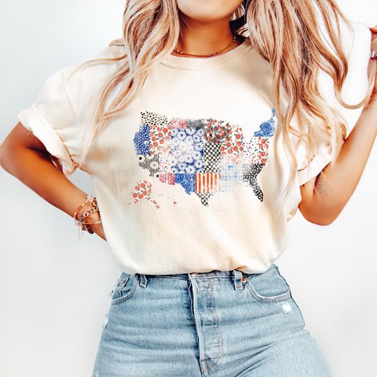 Discover Comfort Colors Retro America USA Map Shirt, America 4th July T-shirt, 4th Of July Tee, USA Flag Tee, Retro 4th July T-shirt, Patriotic Tee