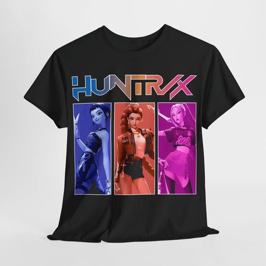 Discover Huntrix t Shirt, Demon Hunters Shirt, Huntrix Girls T Shirt, Mira Rumi Joey Shirt, Demon Hunter Merch, Gift For Kpop Fan, Kpop Movie HT01