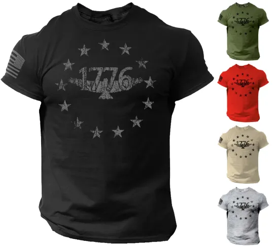 Discover USA 1776 Distressed Patriotic T-Shirt with American Flag for Men