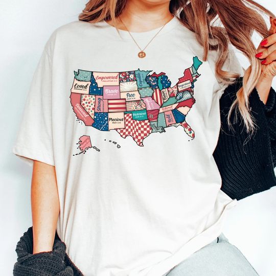 America USA Map T-Shirt, 4th of July Sweatshirt, 4th of July, America Shirt, Patriotic Shirt, Red White and Blue, 4th of July Gift